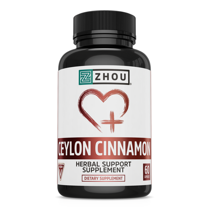 Zhou Nutrition Ceylon Cinnamon | Supports Heart Health and Joint Mobility | True Cinnamon Native to Sri Lanka | 30 Servings, 60 CT