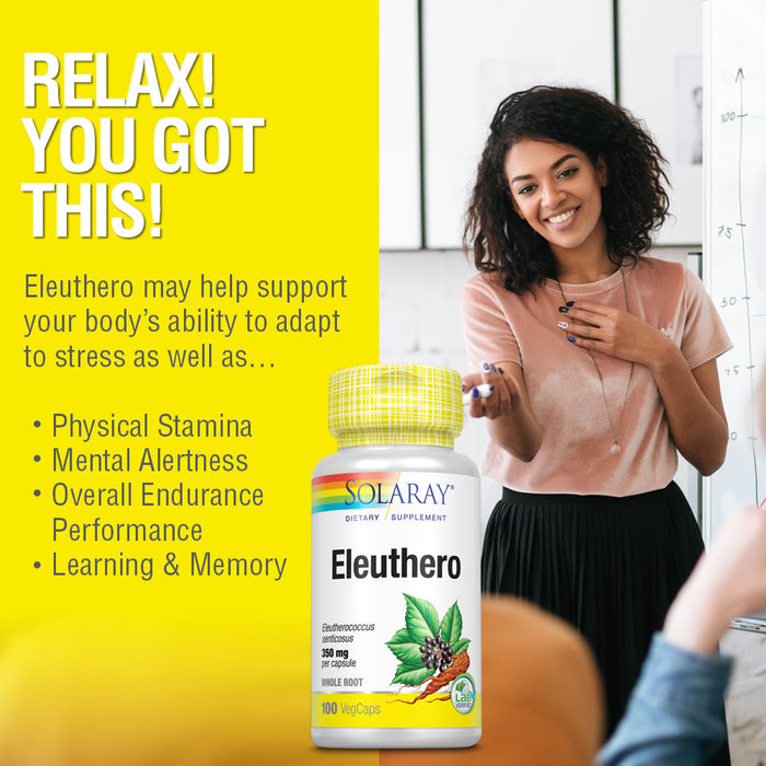 Solaray Eleuthero | Adaptogen for Healthy Stress, Stamina & Mental Alertness Support | Non-GMO, Vegan | 100ct, 50 Serv.