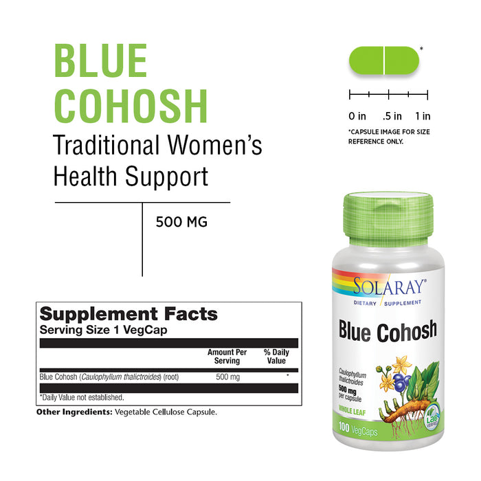 Solaray Blue Cohosh 500 mg | Traditional Menstrual Support for Women | Non-GMO, Vegan & Lab Verified | 100 VegCaps