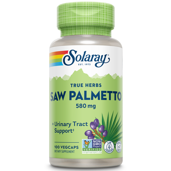 Solaray Saw Palmetto Berry 580 mg, Healthy Prostate and Urinary Tract Support from Fatty Acids & Plant Sterols for Men and Women, Non-GMO, Vegan & Lab Verified, 100 VegCaps, 100 Servings