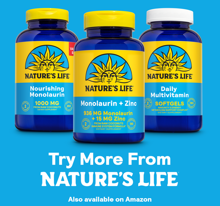 Nature's Life Monolaurin Plus Zinc Immune Support Supplement - 936mg Monolaurin from Raw Coconuts, Zinc 15mg, Supports Gut Health, Balanced Gut Flora, 60-Day Guarantee, 45 Serv, 90 Vegetarian Capsules