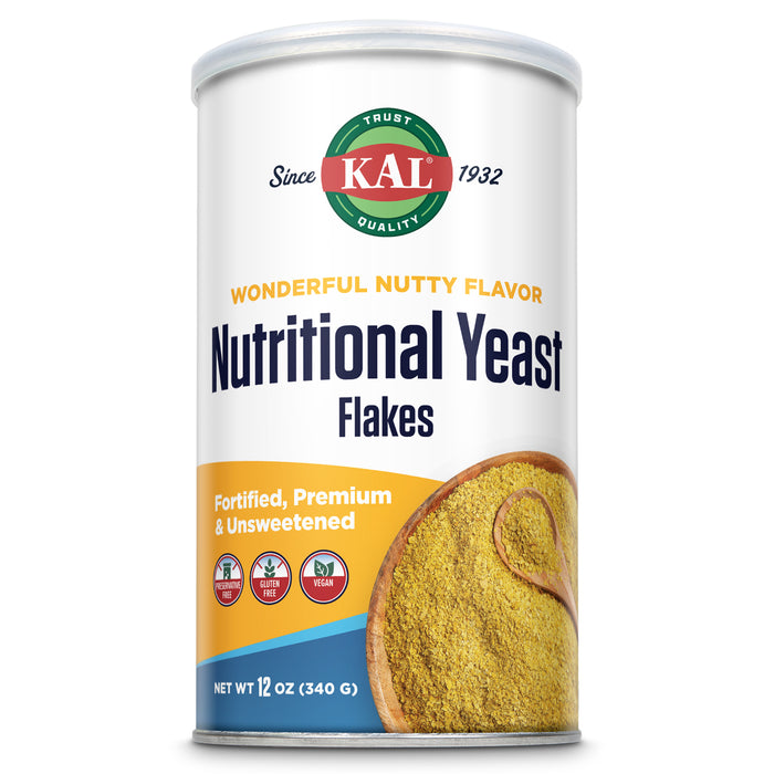 KAL Nutritional Yeast Flakes, Fortified with B12, Folic Acid & Other B Vitamins, Unsweetened, Great Nutty Flavor, Vegan & Gluten Free, 60-Day Money Back Guarantee, Made in the USA (34 Servings, 12oz)