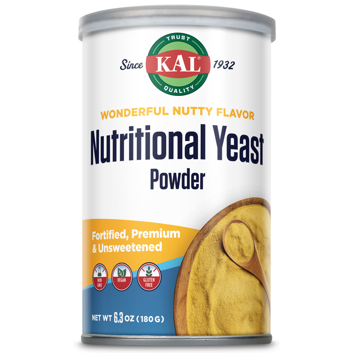 KAL Nutritional Yeast Powder, Fortified with B6, B12, Folic Acid and Other B Vitamins, Premium and Unsweetened, Great Nutty Flavor, Vegan, Gluten Free, Non-GMO, 60-Day Guarantee, 20 Servings, 6.3oz