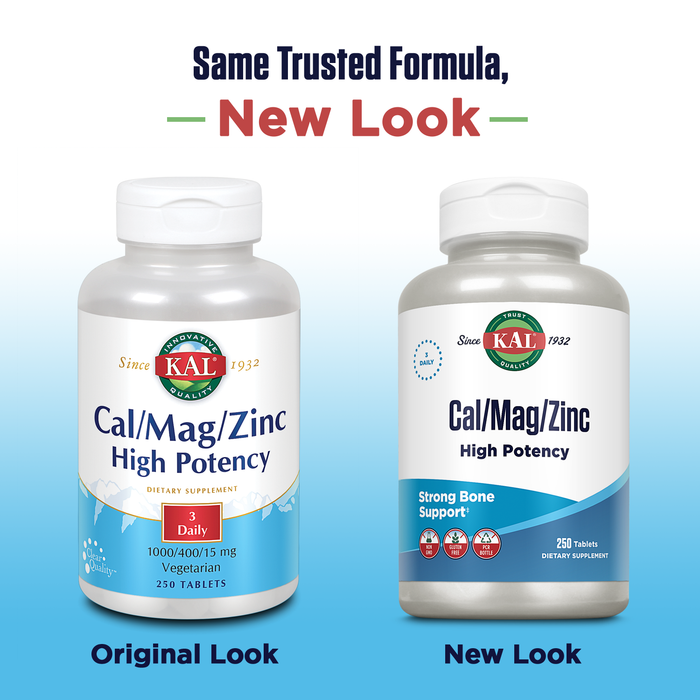 KAL Cal/Mag/Zinc | 1000 mg of Calcium, 400 mg of Magnesium & 15 mg of Zinc | Healthy Bones, Muscle, Heart & Immune Function Support (250 CT)