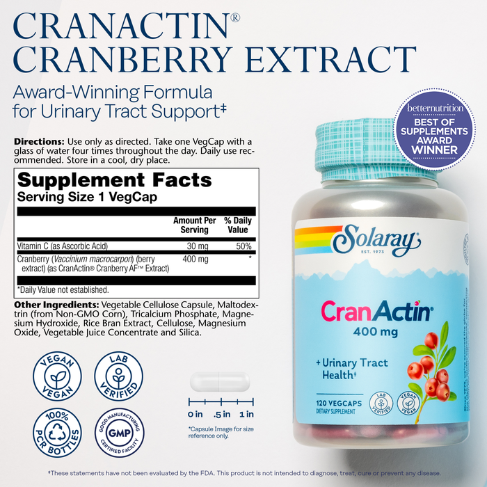 Solaray Cranactin Cranberry AF Extract Capsules, 400 mg