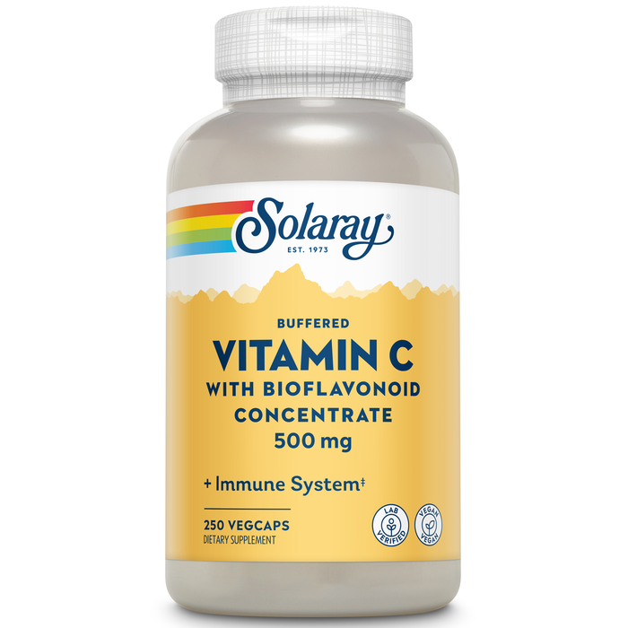 Solaray Buffered Vitamin C 500mg - With Bioflavonoids, Rose Hips and Acerola Cherry - Immune Support Supplement - Easy to Digest, Vegan, Lab Verified, 60-Day Guarantee - 250  Servings, 250 VegCaps