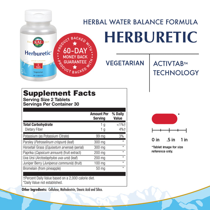 KAL Herburetic | Herbal Formula for Healthy Fluid Balance Support | Potassium, Parsley, Juniper Berry, Bromelain & More | Vegetarian | 60 Tablets