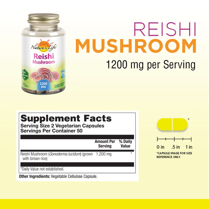 Nature's Life Reishi Mushroom 1200 mg | Healthy Immune Function, Energy & Mood Support Supplement | Non-GMO & Lab Verified | 100 Vegetarian Capsules