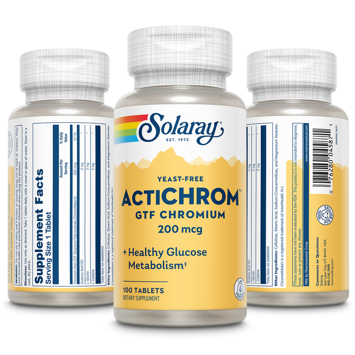 Solaray ActiCHROM, GTF Chromium, Made Without Yeast, 100 Servings, 100 Tablets