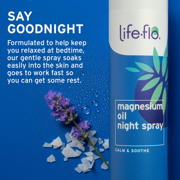 Life-flo Magnesium Oil Night Spray, Soothing Magnesium Spray w/ Magnesium Chloride from Zechstein Seabed and Lavender Oil, Calms and Relaxes Body and Mind, 60-Day Guarantee, Not Tested on Animals, 8oz