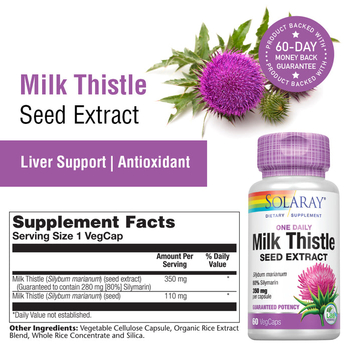 Solaray Milk Thistle Seed Extract One Daily 350mg | Antioxidant Intended to Help Support a Normal, Healthy Liver |