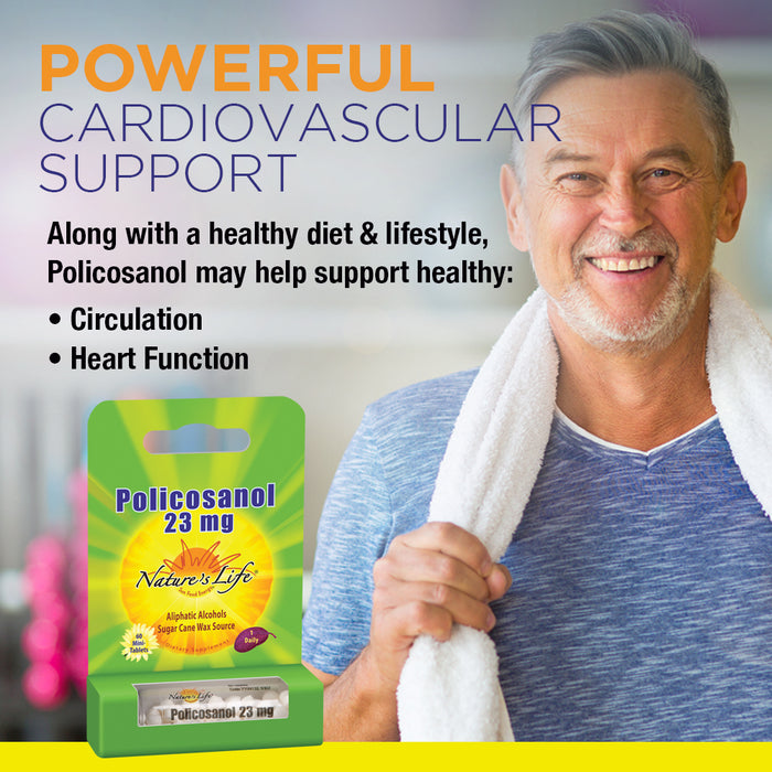 Nature's Life Policosanol 23mg | Support for Cardiovascular Health, Blood Circulation & Healthy Heart Function | 60 Tabs