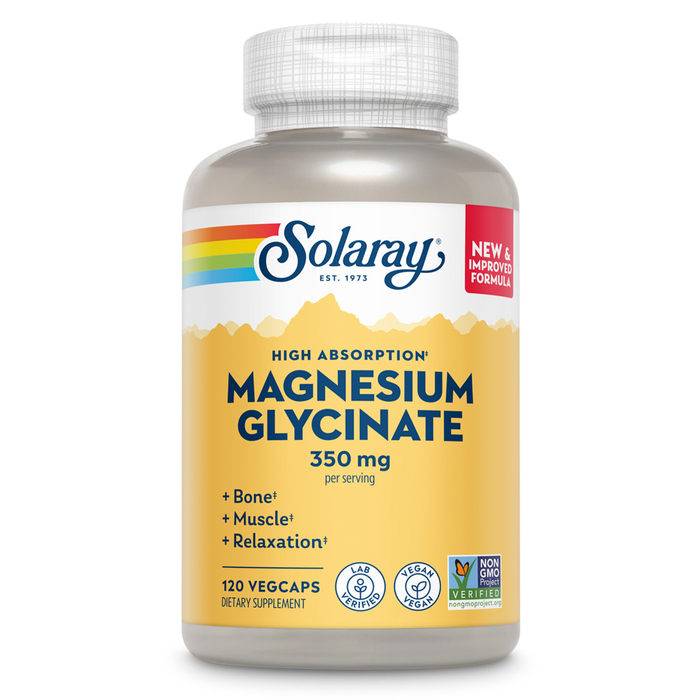 SOLARAY Magnesium Glycinate Capsules, Chelated Magnesium Bisglycinate w/ BioPerine, Higher Absorption Magnesium Supplement - Bones, Muscles, Heart Support, Vegan