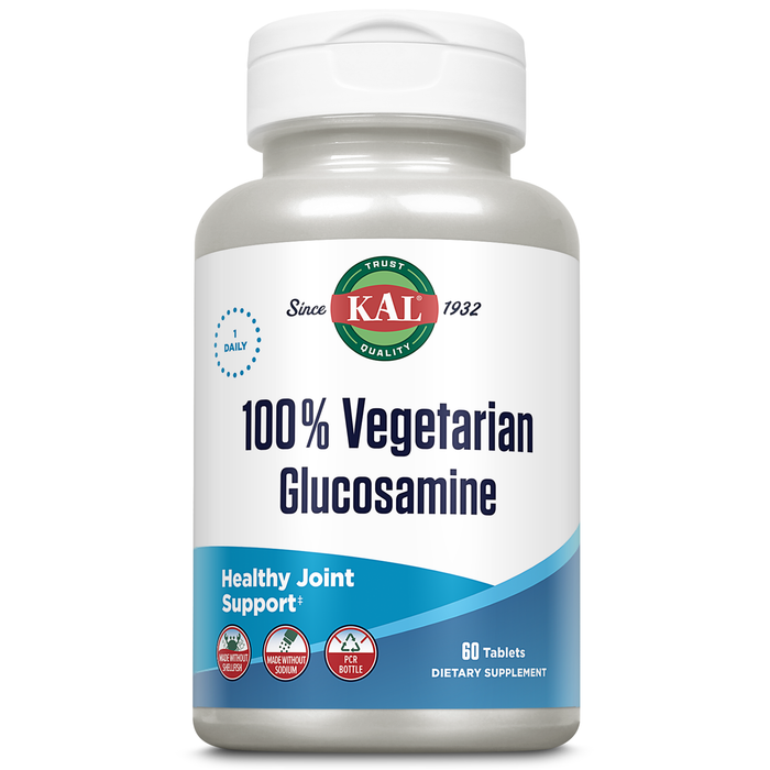 KAL 100% Vegetarian Glucosamine 1000 mg, Joint Health Supplement with Vegan Glucosamine HCl, Joint Support for Comfort and Mobility, Made Without Shellfish, 60-Day Guarantee, 60 Servings, 60 Tablets