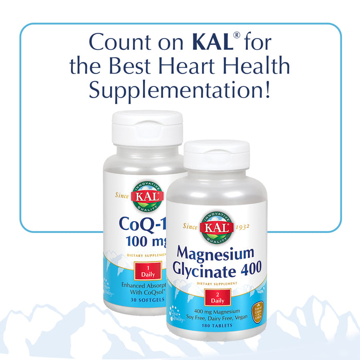 KAL Magnesium Taurate Plus 400mg w/ Coenzyme B6 | Highly Bioavailable, Chelated, Vegan (120 CT)