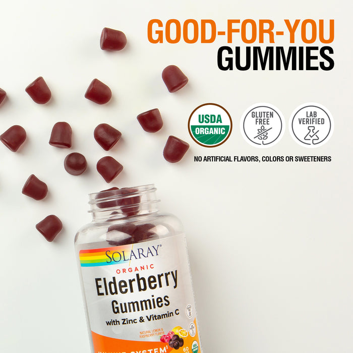 Solaray Organic Elderberry Gummies w/ Zinc & Vitamin C | Healthy Immune System Support | Gluten Free | 30 Serv, 60 Ct