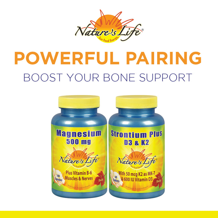 Nature's Life Strontium Plus Vitamins D3 & K2 | Bioavailable Formula May Help Support Healthy Bone Density & Joint Health | 60 Tablets