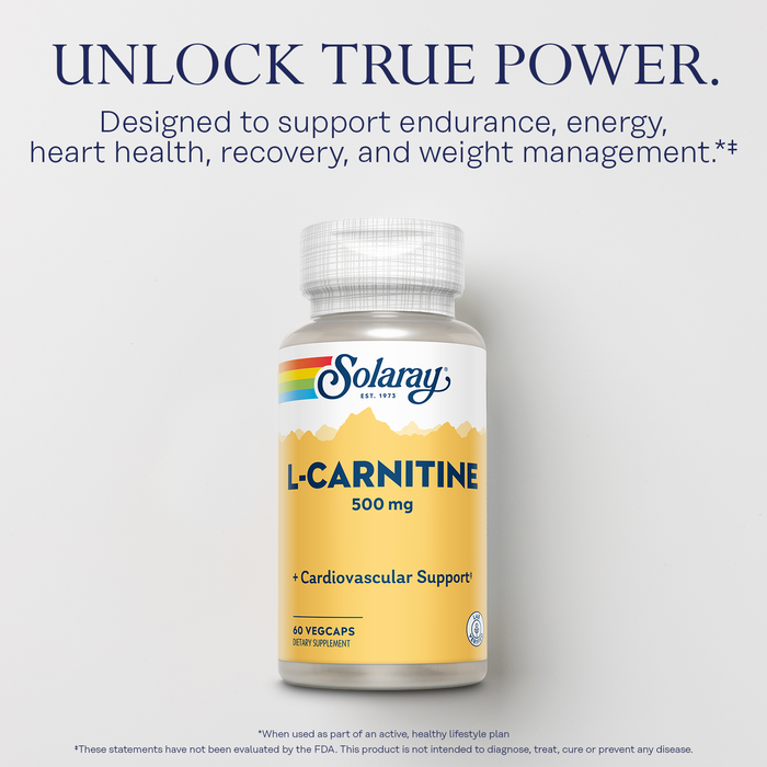 Solaray L-Carnitine 500 mg, Healthy Cardiovascular Support, Free Form Amino Acid, Lab Verified, GMP Facility, 60-Day Money-Back Guarantee, 60 Servings, 60 VegCaps