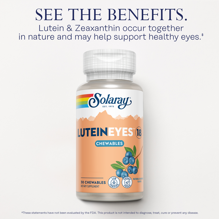 Solaray Chewable Lutein Eyes 18 | Eye & Macular Health Support Supplement w/ Naturally Occurring Lutein and Zeaxanthin | Non-GMO | 30 Chewables