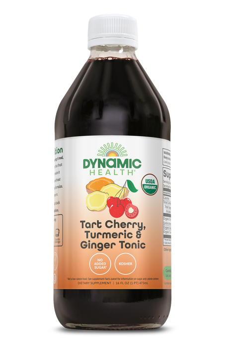 Dynamic Health Organic Tart Cherry Juice Tonic with Turmeric & Ginger | Organic and Kosher | Key Compounds | 16 oz