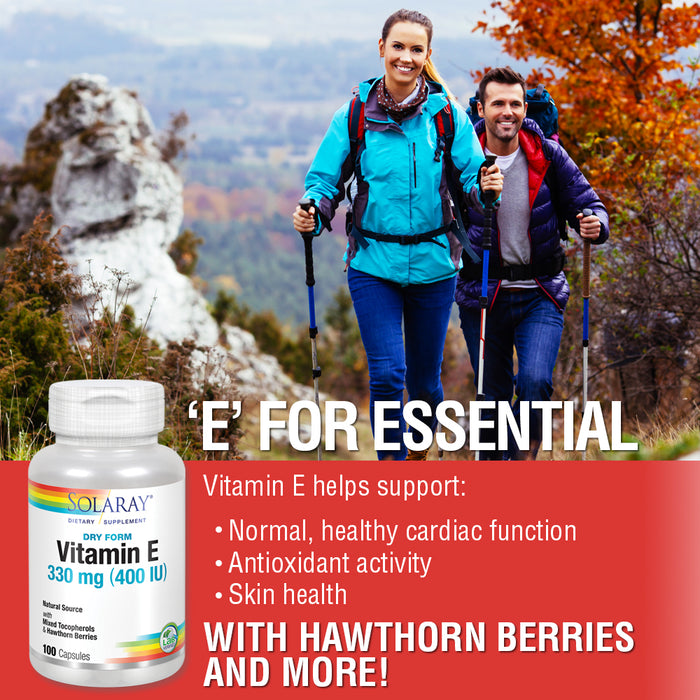 Solaray Dry Vitamin E with Hawthorn Berries 330mg (400IU)   | Heart & Skin Health, Antioxidant Support, 100ct