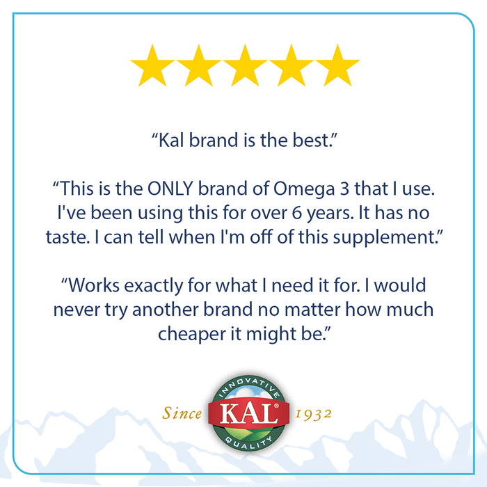 KAL Omega 3 | Omega-3 Fish Oil for Healthy Heart, Joint & Brain Support | 180mg EPA, 120mg DHA