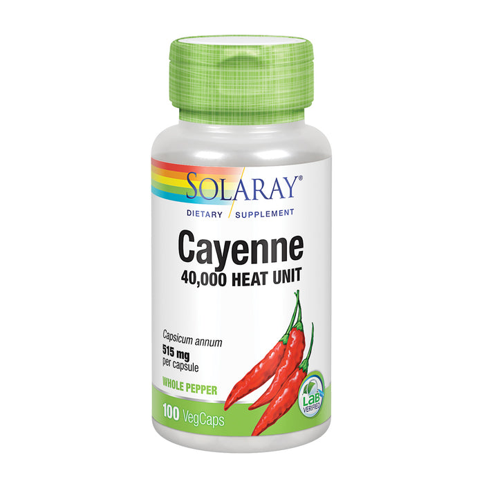 Solaray Cayenne Pepper 515 mg | 40,000 Heat Unit | Healthy Digestion, Circulation, Metabolism & Cardiovascular Support | Non-GMO | 100 VegCaps