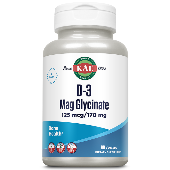 KAL Vitamin D3 & Magnesium Glycinate, Enhanced Absorption Formula with BioPerine, Muscle & Bone Health Support, Immune Support & More, Non-GMO, Gluten Free, 45 Servings, 90 VegCaps