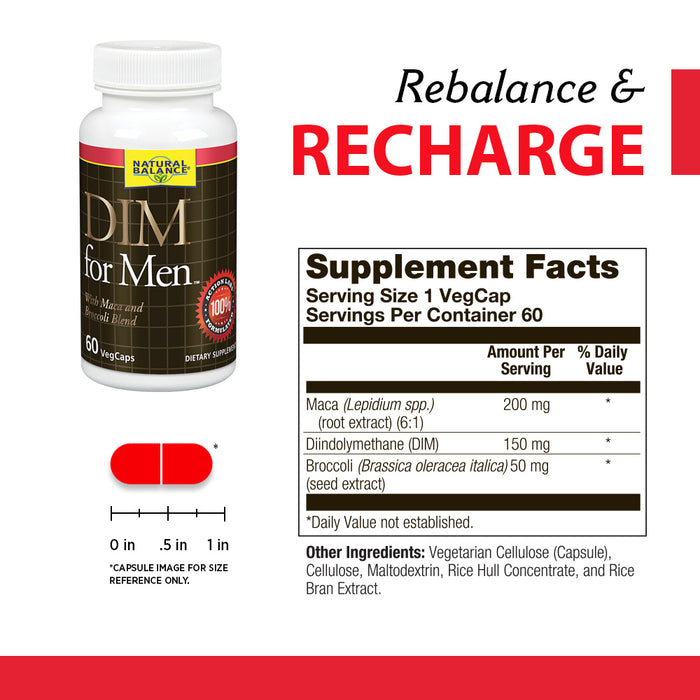 Natural Balance DIM for Men | Hormone Balance Supplement for Energy, Vitality & Mood Support | With Maca & Broccoli Extract | 60 VegCaps