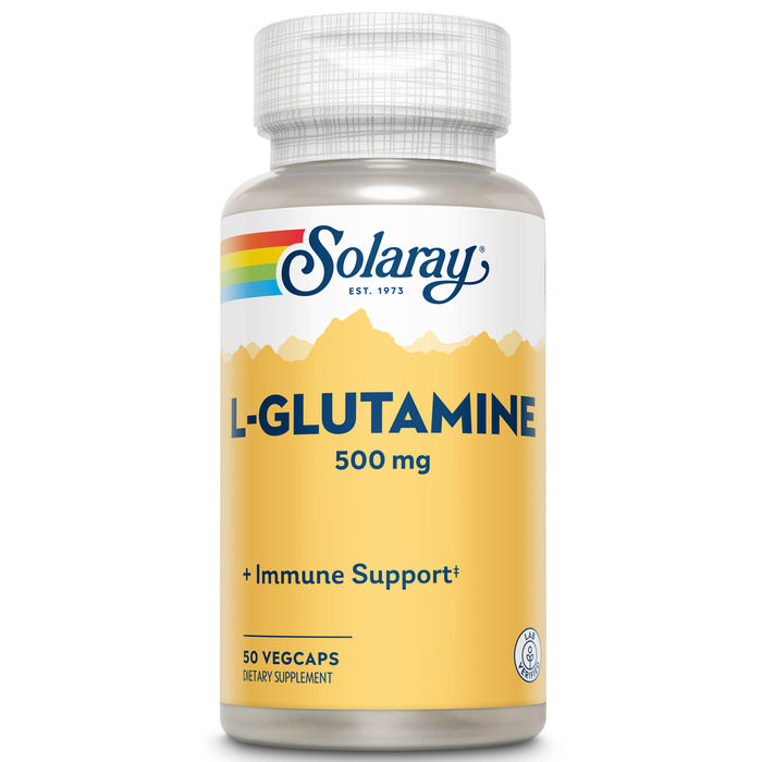 Solaray L Glutamine Capsules 500 mg - Immune Support - Free Amino Acid - Lab Verified, 60-Day Money-Back Guarantee, 50 Servings, 50 VegCaps