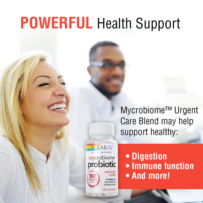 Solaray Mycrobiome Probiotic Urgent Care | Formulated to Support Healthy Digestion, Immune Function & More | 100 Billion CFU | 30 VegCaps