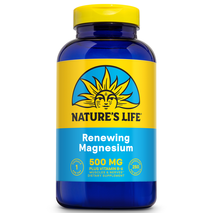 Natures Life Renewing Magnesium 500 mg - Magnesium Citrate, Magnesium Malate, Magnesium Oxide Plus Vitamin B-6 - Muscles and Nerves Support - Lab Verified (250 Servings, 250 VegCaps)