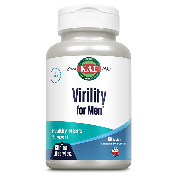 KAL Virility for Men, Men's Wellness Formula for Energy and Stamina, Prostate Support, with B Vitamins, Tribulus Terrestris, Saw Palmetto, 60-Day Guarantee, 30 Serv, 60 Tablets