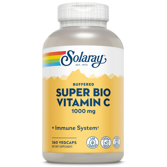 Solaray Super Bio Buffered Vitamin C 1000mg, Two-Stage, Timed Release Vitamin C with Bioflavonoids, Immune Support Supplement - High Absorption, Vegan, 60 Day Guarantee, 180 Servings, 360 VegCaps 180 Servings, 360 VegCaps