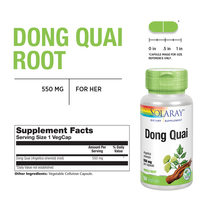 Solaray Dong Quai Root 550mg | Healthy Menstrual & Menopausal Support | Womens Health Supplement | Whole Root | Non-GMO, Vegan & Lab Verified | 50ct