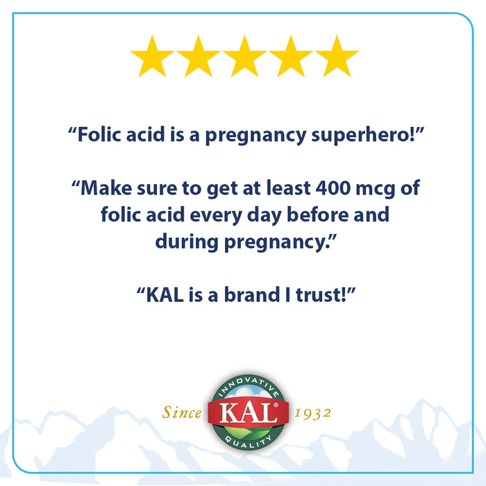 KAL Folic Acid & B-12 | Healthy Support for Pregnant Women & Normal Blood Cells | ActivTab Technology | Vegetarian | Lab Verified | 100 Tablets