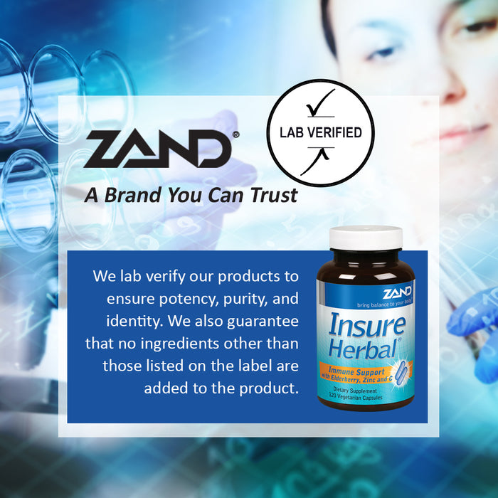 Zand Insure Herbal Immune Support | Vitamin C, Zinc, Echinacea, Elderberry & Herbal Blend w/ Elderberry, Ginger & More | Lab Verified | 120 Veg Caps