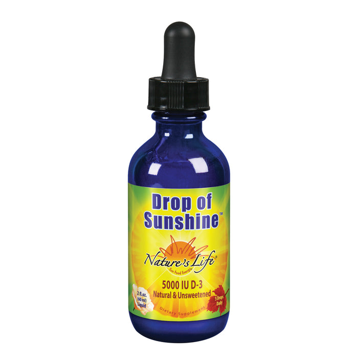 Nature's Life Drop of Sunshine Vitamin D-3 Drops in Organic Extra Virgin Olive Oil & Coconut Oil 5000IU | Supports Strong Bones & Immune System | 2 oz