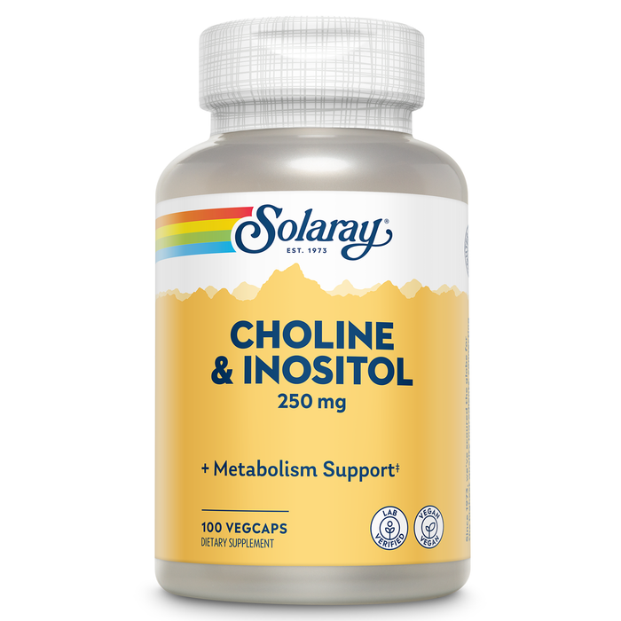 Solaray Choline & Inositol 250 mg | Two-Nutrient Combo for Healthy Fat Metabolism, Brain Function Support | 100 VegCaps