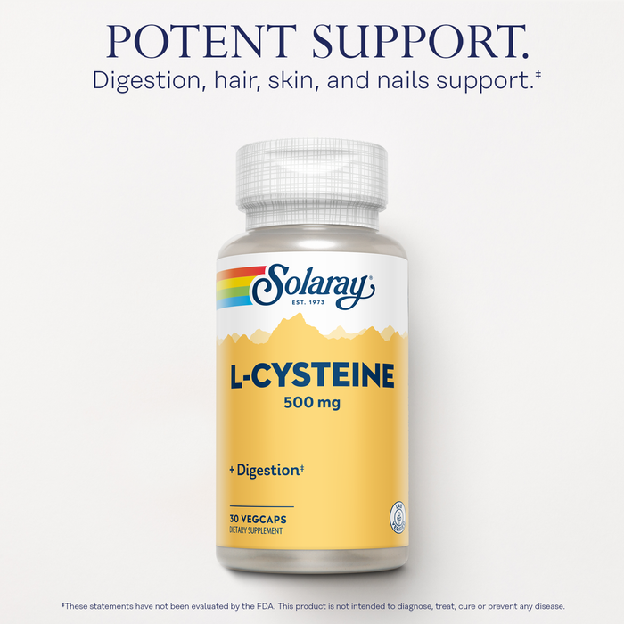 Solaray L-Cysteine 500 mg, Digestion, Hair, Skin and Nails Support Supplement, Master Antioxidant, Lab Verified, 60-Day Money-Back Guarantee, 30 Servings, 30 VegCap