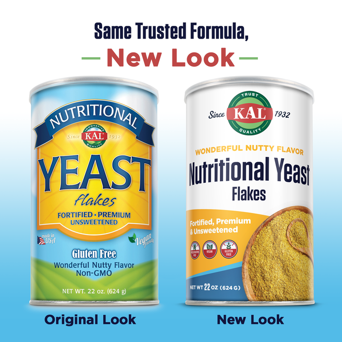 KAL Nutritional Yeast Flakes, Fortified with B12, Folic Acid & Other B Vitamins, Unsweetened, Great Nutty Flavor, Vegan & Gluten Free, 60-Day Money Back Guarantee, Made in the USA (62 Servings, 22oz)