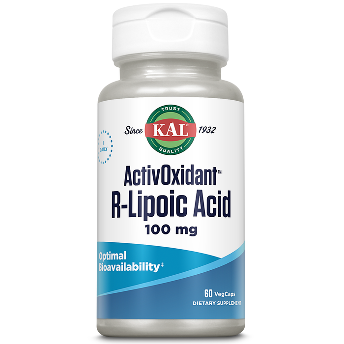 KAL ActivOxidant R Lipoic Acid 100 mg, Antioxidants Supplement, Natural R-Form of Alpha Lipoic Acid (R ALA) for Antioxidant Support, Highly Bioavailable, 60-Day Guarantee, 60 Servings, 60 VegCaps