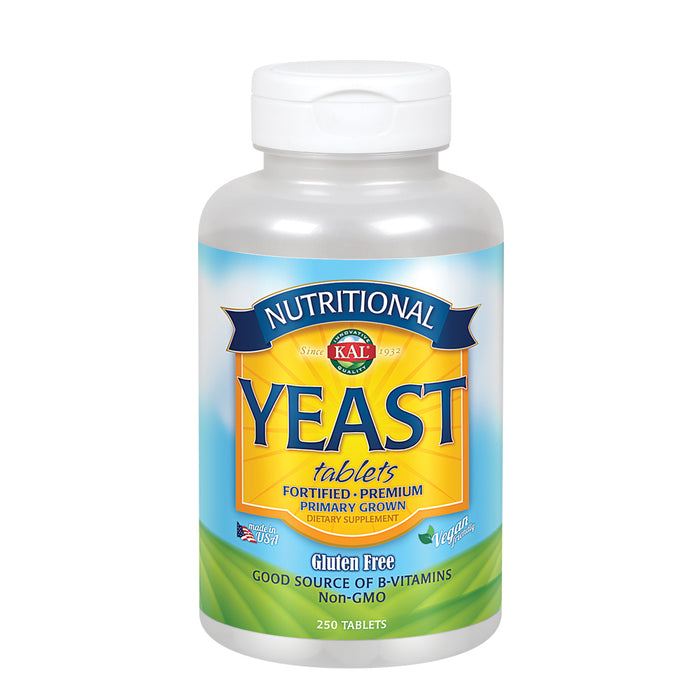 KAL Nutritional Yeast Supplement, Fortified w/ B12, Biotin, Folic Acid, Other B Vitamins, Naturally Occurring Amino Acids, Healthy Hair, Skin & Energy Support, Vegan, Gluten Free, 83 Serv, 500 Tablets (250 CT)