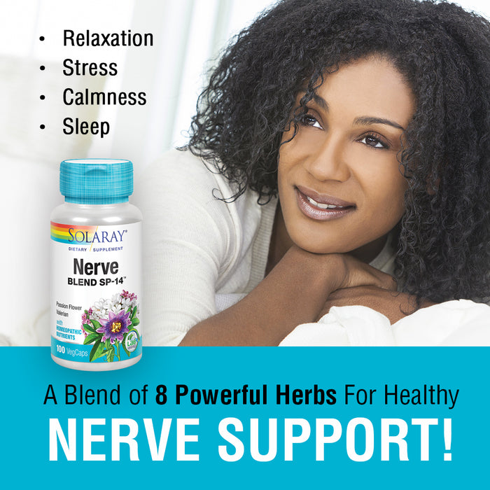 Solaray Nerve Blend SP-14 | Homeopathic Nutrients | Healthy Relaxation, Calming & Sleep Support | 50 Serv | 100 VegCaps