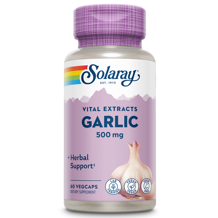 Solaray Garlic Supplement 500mg, Vegan, Odorless Garlic Extract, Traditionally Used for Heart Health and Immune Support, Vegan, Odor Free, Lab Verified, 60 Day Guarantee, 60 Serv, 60 Enteric VegCaps