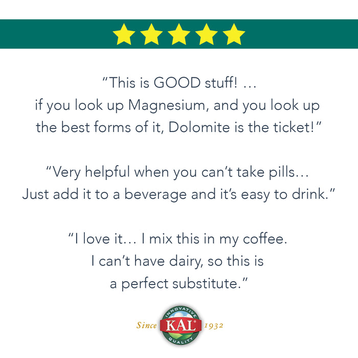 KAL Dolomite Powder | Natural Calcium & Magnesium Source | Bone & Heart Health Support | Fast-Acting | 16oz, 90 Serv.