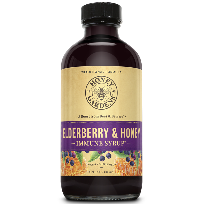 Honey Gardens Elderberry Syrup with Grade A Raw Honey, Propolis, Organic ACV & Elderberries | Traditional Immune Formula w/Echinacea  | Made in the USA