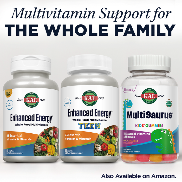 KAL Enhanced Energy Supplements, Whole Food Chewable Multivitamin with Iron, 3 Daily, 23 Essential Vitamins and Minerals, Super Foods, Enzymes, Mango Pineapple Flavor, 60-Day Guarantee, 20 Serv, 60ct