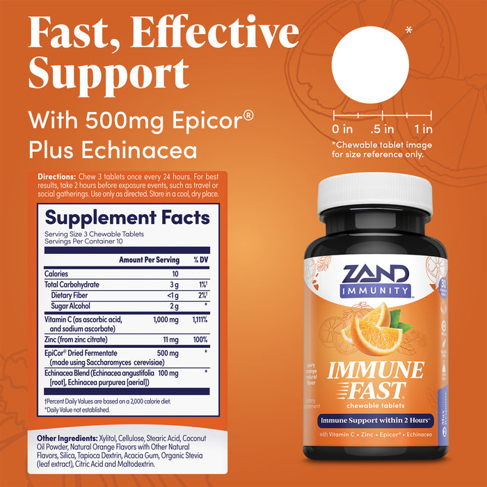 Zand Immune Fast Chews | Boosts Immune Response & Cell Activity w/ EpiCor* & Vitamin C (Orange, 30 Count)