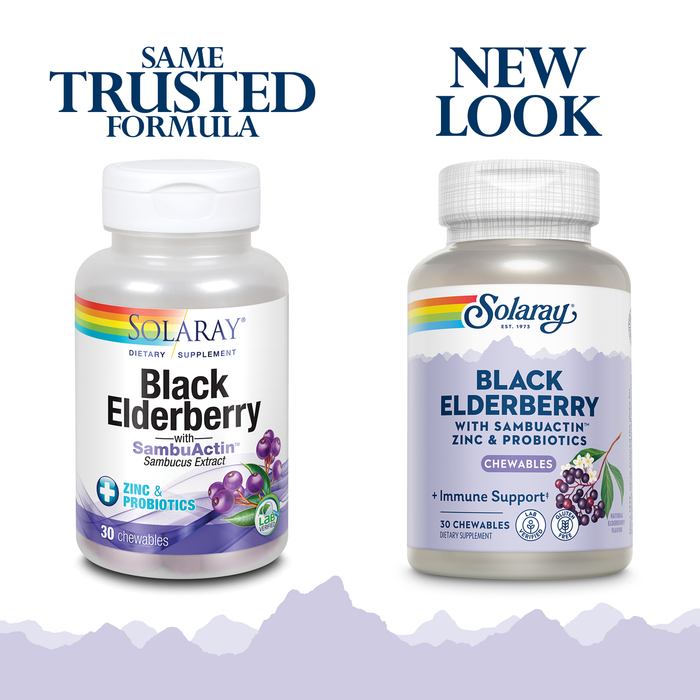 Solaray Black Elderberry Extract with Zinc, Probiotics & Vitamin C | Healthy Immune System Support | 30 Chewable Tablets